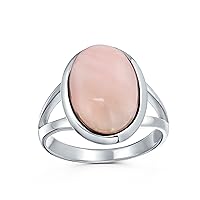 Bling Jewelry Personalized Large Oval Cabochon Bezel Gemstone Split Shank Boho Statement Pink Quartz Labradorite Moonstone Ring For Women Teen .925 Sterling Silver Customizable
