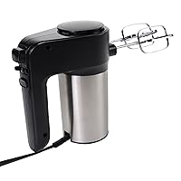 Total Chef 6-Speed Electric Hand Mixer with Stainless Steel Beaters and Dough Hooks, Clip-on Storage, 250 Watt Motor with Turbo Boost, Dishwasher-Safe Accessories, Black and Silver