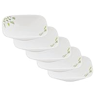 CORELLE CP-9739 Plate, Plate, Width 5.1 x Depth 5.1 x Height 1.4 inches (13 x 13 x 3.5 cm), Break-Resistant, Lightweight, Green Breeze Square, Small Bowl, Set of 5