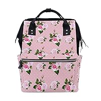 Diaper Bag Backpack Roses White Dots Casual Daypack Multi-Functional Nappy Bags