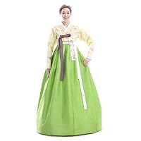 Hanbok Custom Made Silk Yellow Green Embroidery Flower Evening Korean Dress