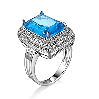 Stackable Rings Mothers Day, Matching Rings for Couples Cubic Zirconia Blue Silver-Plated-Base Rectangle Size for Women Girls Jewelry Gifts