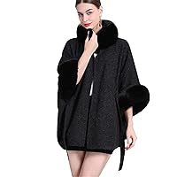 Faux Fur Square Lapel Wool Blends Lace-Up Coat Loose Slim Waistband Mid Long Cloak Women Autumn Winter Cape