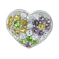 Sterling Silver Heart Pendant, w/Brilliant Cut Clear, Amethyst-Colored, Peridot-Colored & Yellow Topaz-Colored CZ Stones, 1/2 inch (14 mm) Tall, w/ 18
