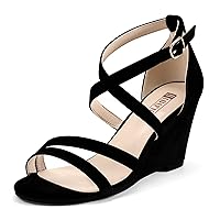 IDIFU Women's 3 Inch Strappy Wedge Sandals Open Toe Dressy Wedges For Women Black Nude Silver White Bridal Wedge Heels On Wedding Evening Summer