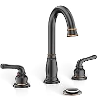 Phiestina Oil Rubbed Bronze 8 inch Widespread 2-Handle 3 Hole Bathroom Sink Faucet,with Valve and Metal Pop-Up Drain Assembly, WF017-8-ORB