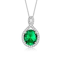Rylos 14K White Gold Halo Designer Necklace: Gemstone & Diamond Pendant, 18