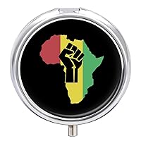 African Roots Black Power Cute Pill Case with 3 Compartment Portable Pocket Pillbox Round Vitamins Medication Organizer Travel Gifts