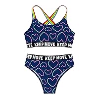 TiaoBug Kids Girls Print Two Piece Bikini Set Criss Cross Crop Top with High Waisted Briefs Swimsuit Bathing Suit