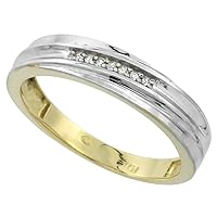 Genuine 10k Yellow Gold Diamond Trio Wedding Sets for Him and Her Diagonal Channel 3-piece 5mm & 3.5mm wide 0.13 cttw Brilliant Cut sizes 5-14