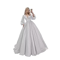 Dexinyuan Puffy Long Sleeve Prom Dresses for Women 2023 V-Neck Ball Gown A-line Elegant Formal Evening Gowns