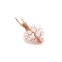 Heart Shape Rose Quartz Gemstone Necklace, Tree of Life Pendant, Copper Wire Jewelry, Pendant Necklace
