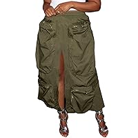 LAJIOJIO Cargo Skirts High Waisted Skirts for Women Front Split Slim Fit Casual Maxi Skirt Streetwear