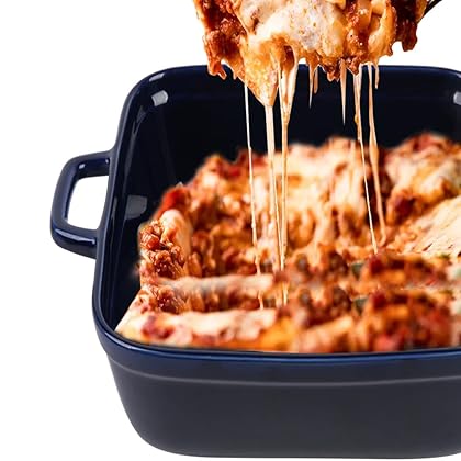 16.9x10 Inch,4.5 quart， Ceramic Casserole Dish with Lid, Large bakeware,Covered Rectangular Set, Lasagna pan Pans for Cooking, Baking dish With Lid for Dinner, Kitchen Blue deep oven extra dishes serving loaf toast Toasted Breads stoneware 9x13x5 safe 4 i