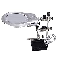 Qiangcui Desktop Illumination HD Magnifying glassswith Spring Light 2X 6X HD Lens for Book Reading Jewelry Identification Watch DIY Crafts Engraving and Repair Silver 90mm ABS Magn