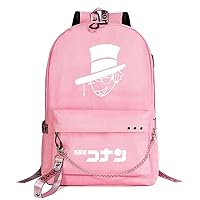 Detective Conan Case Closed Anime 15.6 Inch Laptop Backpack Rucksack Bookbag with Keychain Stainless Steel Chain Pink / 1