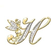 Created Round Cut White Diamond 925 Sterling Silver 14K Gold Over Diamond Fairy Initial H Letter Pendant Necklace for Women's & Girl's