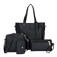 WEIWEITOE 4 pieces/set Fashion Composit Bag Tassels Decoration Large Capacity PU Leather Handbag Shoulder Bag Crossbody Bag Purse Wallet,Brown,
