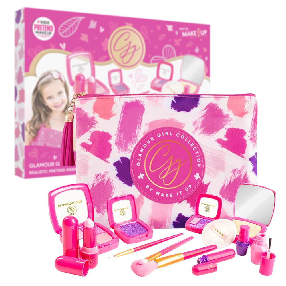 Pretend Makeup Kit for Girls - Make Up Kit for Kids, Children & Toddlers with Cosmetic Bag & Toy Lipstick - Fake Play Makeup Set of Little Girl for Christmas Birthday Toys Gifts - Glamour Girl