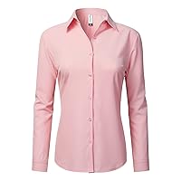 Womens Button Down Shirts Stretchy Long Sleeve Basic Work Formal Casual Blouse