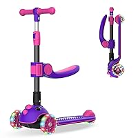 Gotrax KS3 Pro Folding Kick Scooter for Kids, One Key Removable Seat & 3 Extra Wide PU Light-Up Wheels and Anti-Slip Deck, Adjustable Height Handlebar and Lean-to-Steer Scooter for Children Aged 2-8