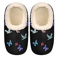 Butterfly Birds Women's Slippers, Black Soft Cozy Plush Lined House Slipper Shoes Indoor Non-Slip Slippers for Girls Teenager