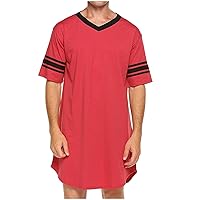 Pajama Sleep Shirts for Men Big and Tall V Neck Short Sleeve Cotton Nightshirt Soft Loose Sleepwear Comfy Nightwear
