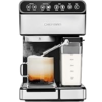 Chefman 6-in-1 Espresso Machine with Built-In Milk Frother, 15-BAR Pump, Digital Display, One-Touch Single or Double Shot for Cappuccinos and Lattes, XL 1.8-L Water Reservoir, Stainless Steel