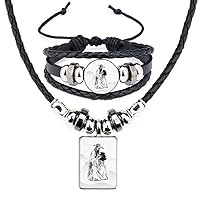 Dao Religion China Ink Ppriest Leather Necklace Bracelet Jewelry Set
