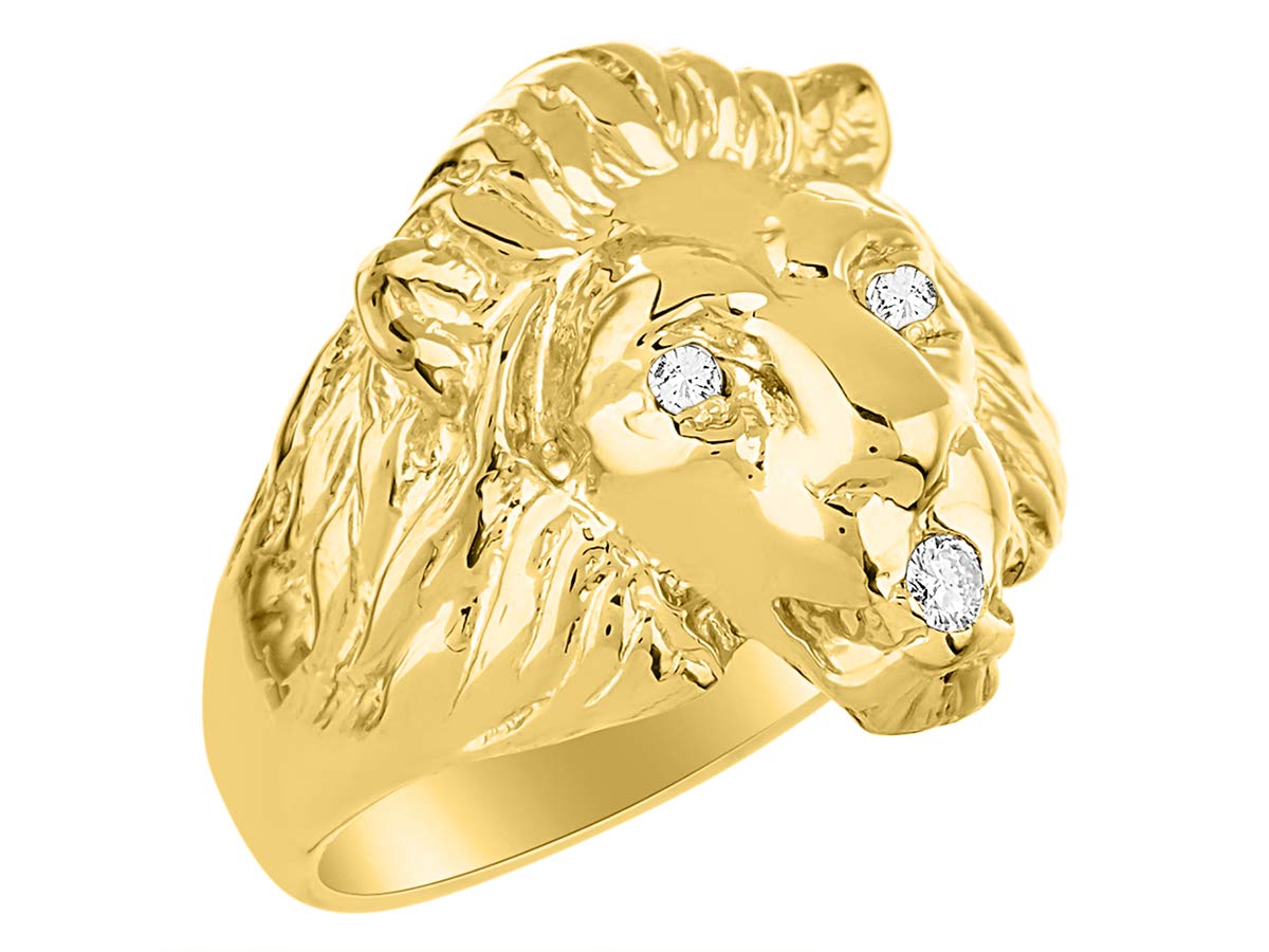 *RYLOS Amazing Conversation Starter Set with Genuine Diamonds in the Eyes & Mouth of this Fabulous Lion Head Ring Set in 14K Yellow Gold Plated Silver