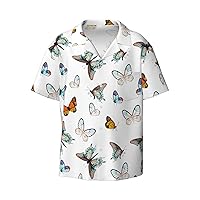 Flying Butterflies Men's Summer Short-Sleeved Shirts, Casual Shirts, Loose Fit with Pockets