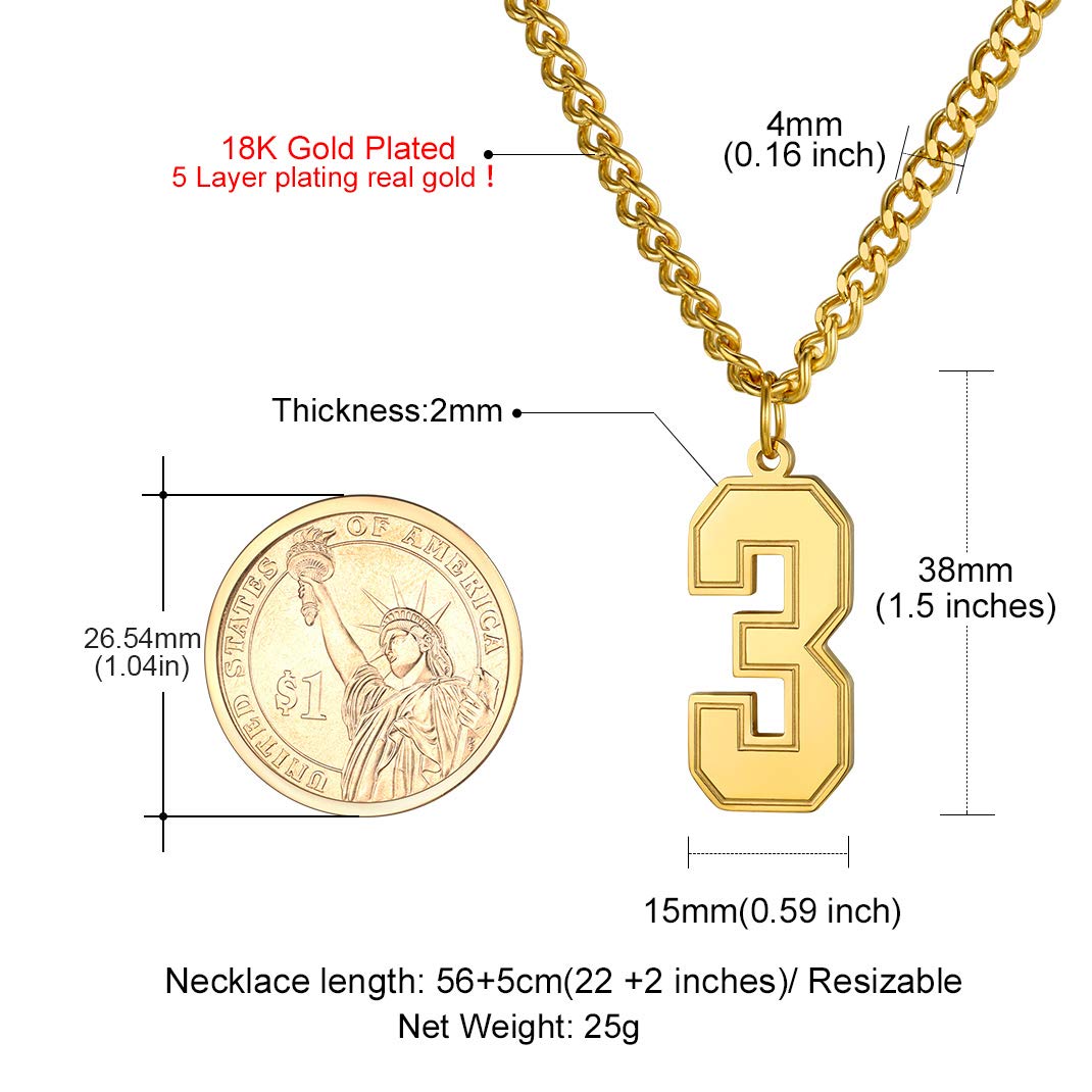 KeyStyle Number Necklace For Men Women, Custom Youth Baseball Necklaces with Numbers for Boys, Personalized Jersey Number Chain Sports Fans Pendant Soccer Football Basketball for Girls