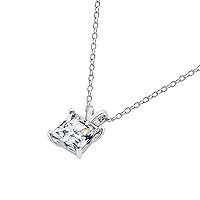 Amazon Collection Platinum-Plated Sterling Silver Princess-Cut Solitaire Pendant Necklace made with Infinite Elements Cubic Zirconia (7.5 mm), 18