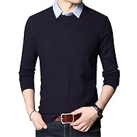 Spring Men's Fake Two Pieces Pullover Casual Slim Fit Solid Sweaters