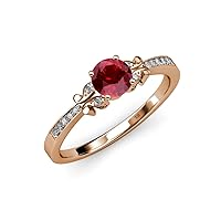 Ruby and Diamond Milgrain Work Butterfly Engagement Ring 1.12 cttw in 14K Rose Gold