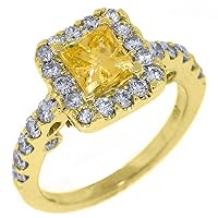 14k Yellow Gold 2 Carat Princess Yellow Diamond & Baguette Engagement Ring