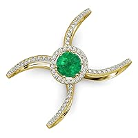Round Emerald Diamond 1 ctw Women Criss Cross X Halo Engagement Ring 14K Gold