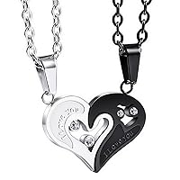 Heart Matching Puzzle Necklaces for Couples Men Women Boyfriend Girlfriend Lover Birthstone Pendant Stainless Steel CZ Relationship Gifts Anniversary Valentine's Day Jewelry