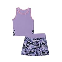 Kids Girls 2 Pieces Tennis Golf Dress Set with Shorts Racerback Tank Tops and Tennis Skirt Skorts Tracksuit Set