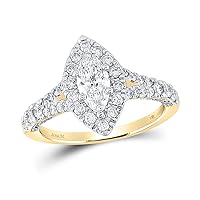 The Diamond Deal 14kt Yellow Gold Marquise Diamond Halo Bridal Wedding Engagement Ring 1-1/4 Cttw