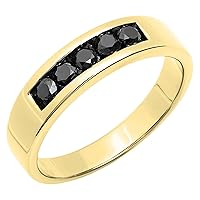 Dazzlingrock Collection 0.75 ctw. Round Black Diamond Mens 5 Stone Anniversary Wedding Band in 925 Sterling Silver