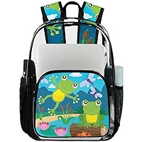 Animals Frog Summer Dragonfly（03） Clear Backpack Heavy Duty Transparent Bookbag for Women Men See Through PVC Backpack for Security, Work, Sports, Stadium