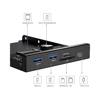  BYEASY Front Panel USB 3.0 Hub, 5 Ports 3.5 Inches Internal  Metal USB Hub with 2 USB 3.0 Ports, SD/TF Internal Card Reader and USB 3.1  Gen 1 Type C Port