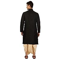 Men's Regular Fit Silk Blend Dhoti Kurta Set (Black)
