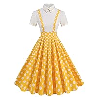 Women's Vintage Polka Audrey Dress 1950s Collared Retro Cocktail Dress Tea Party Swing Dresses Rockabilly Prom Dress