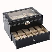 Watch Box with 20 Slots, Large Watch Storage Display Case with Glass Lid, PU Cover, Velvet Lining, Great Gift for Loved Ones, Black
