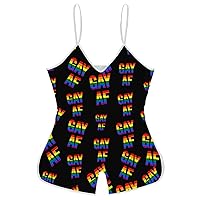 LGBT Gay Pride AF Funny Slip Jumpsuits One Piece Romper for Women Sleeveless with Adjustable Strap Sexy Shorts