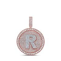 10kt Two-tone Gold Mens Round Diamond R Initial Letter Charm Pendant 3-3/4 Cttw