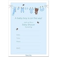 30 Baby Shower Invitations for Boy with Envelopes (30 Pack) - Baby Boy Shower Invite Cards - Fits Perfectly with Blue Baby Shower Decorations and Supplies for Boys