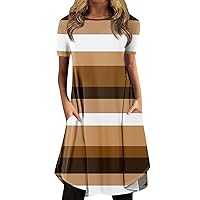 Women's Fashionable Casual Striped Printed Round Neck Pullover Loose Boho Dress 2024 Trendy Beach Sundress